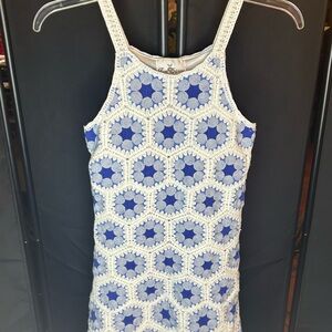 Rare Editions Blue and White Crochet Top